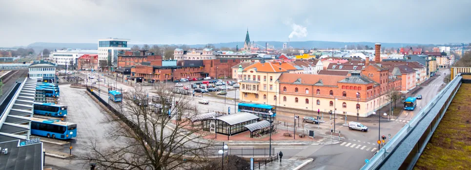 En utsikt över en stad från toppen av en byggnad.